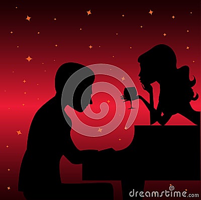 Piano player with woman Vector Illustration