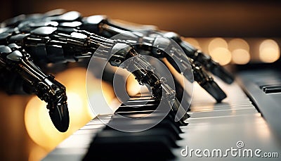 piano robot android playing hand Close artificial intelligence ai music creativity automation computer concept conceptual Stock Photo
