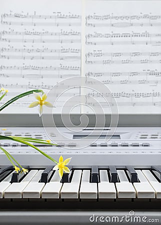 Piano sheet music flowers Stock Photo