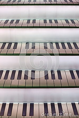 The piano stairs in vintage interior. Piano downstairs. Stock Photo