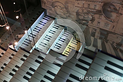 The piano stairs in vintage interior. Piano downstairs. Editorial Stock Photo