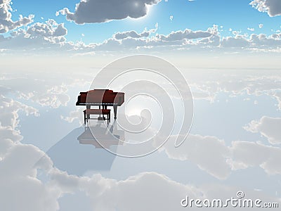 Piano in stark white landscape Stock Photo