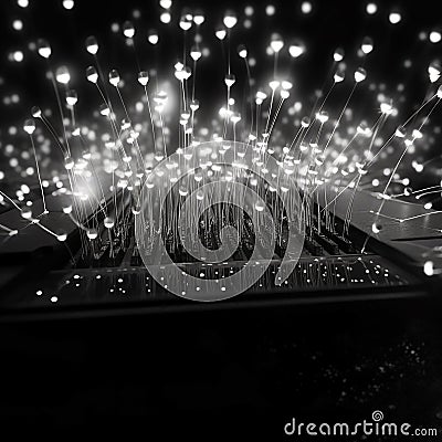 Piano surrounded by thousands of twinkling lights. Stock Photo