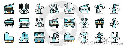 Piano tuning service collection with tuning fork and tools icons set vector Vector Illustration