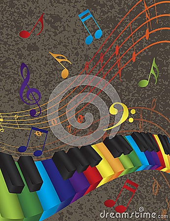 Piano Wavy Border with 3D Colorful Keys and Music Vector Illustration