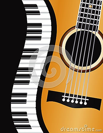 Piano Wavy Border with Guitar Illustration Vector Illustration