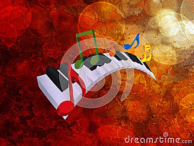 Piano Wavy Keyboard Music Notes 3D Grunge Background Illustration Stock Photo