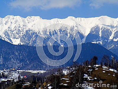 Piatra Craiului mountains from moeciu sirnea Charpatian mountains in the winter Stock Photo