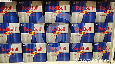Red Bull drink for sale in supermarket Editorial Stock Photo