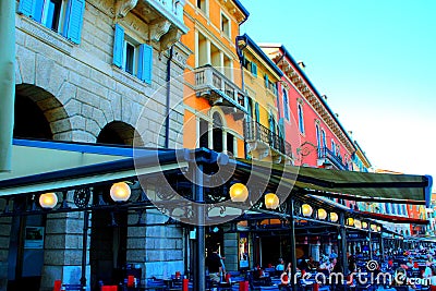 VERONA, ITALY - JULY 17, 2023: Buildings in Piazza Bra Editorial Stock Photo