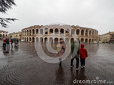 Piazza Bra square and the Roman Arena, Verona, Italy Editorial Stock Photo