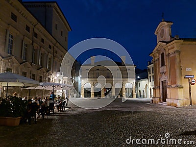 Piazza Canossa at night, in Mantua, Italy. Editorial Stock Photo