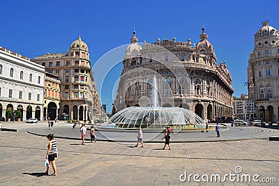 Genova,Piazza de Ferrari-Italian cities,towns and villages Editorial Stock Photo