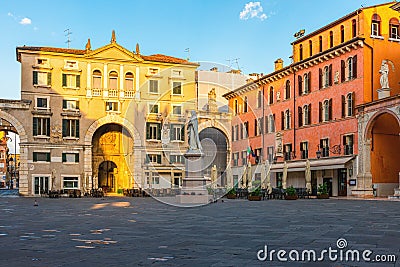 Piazza dei Signori in Verona old town with Dante statue. Tourist destination in Veneto, Italy Editorial Stock Photo