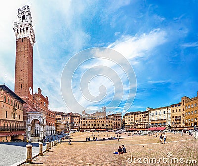 Piazza del Campo with Torre del Mangia in Siena, Tuscany, Italy Editorial Stock Photo