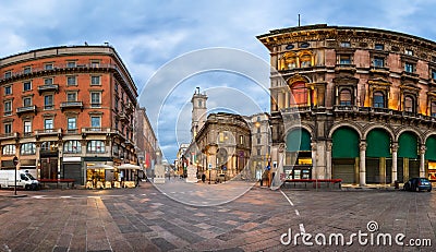 Piazza del Duomo and Via dei Mercanti in the Morning, Milan Stock Photo