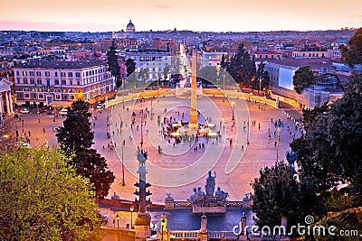 Piazza del Popolo or Peoples square in eternal city of Rome sunset view Stock Photo