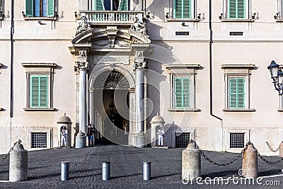 The Piazza del Quirinale with the Quirinal Palace and the guards in military uniform in Rome, Lazio, Italy Editorial Stock Photo