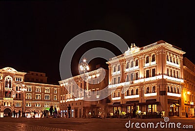 Piazza dell`Unita in Trieste shot at night with all lights on Stock Photo