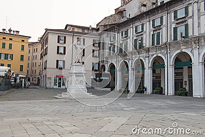 Piazza della Loggia with statue Bell`Italia in Brescia, Lombardy, Italy Editorial Stock Photo