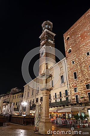 Piazza delle Erbe at Night - Verona Veneto Italy Stock Photo