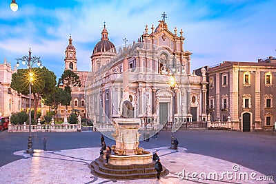 Catania Cathedral at night, Sicily, Italy Stock Photo