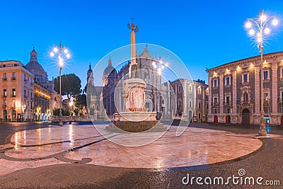 Catania Cathedral at night, Sicily, Italy Stock Photo