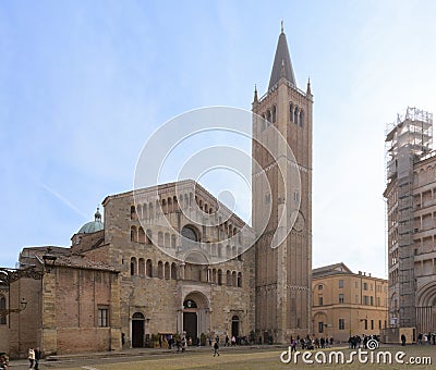Piazza Duomo with Cathedral and Baptistery, Parma Editorial Stock Photo