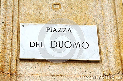 Piazza Duomo sign in Milan Stock Photo