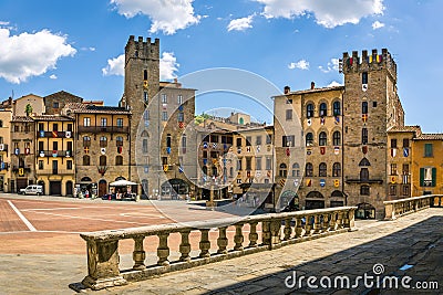 Piazza Grande the main square of tuscan Arezzo city, Italy Editorial Stock Photo