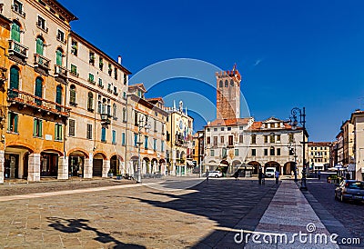 Piazza Liberta, Bassano del Grappa, Vicenza, Italy. Editorial Stock Photo