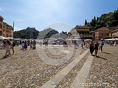 Piazza Martiri dell'Olivetta square in Portofino, Italy Editorial Stock Photo