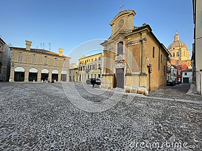 Piazza Matilde di Canossa and church, Mantova, Italy Editorial Stock Photo