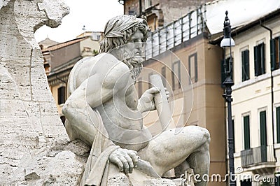 Piazza Navona, fontana dei Fiumi del Bernini in Ro Stock Photo