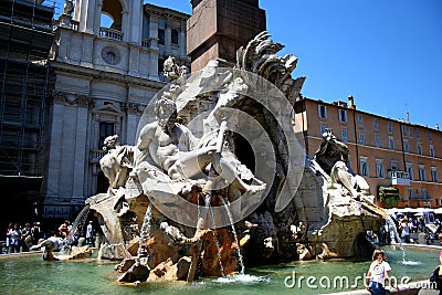 Piazza Navona fountains. Countless fountains are along this square. Stock Photo