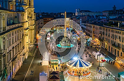 Piazza Navona in Rome during Christmas time. Editorial Stock Photo