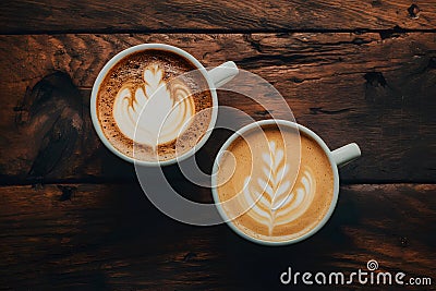Pic Collection of mixed cup cappuccino and latte displayed in top view foodgraphy Stock Photo