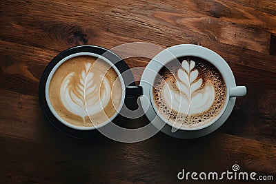 Pic Collection of mixed cup cappuccino and latte displayed in top view foodgraphy Stock Photo