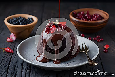 Pic Decadent molten chocolate cake, indulgent sweetness oozing deliciously Stock Photo