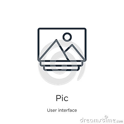 Pic icon. Thin linear pic outline icon isolated on white background from web navigation collection. Line vector sign, symbol for Vector Illustration