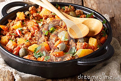 Picadillo is a popular Latin American meal cooked from ground be Stock Photo