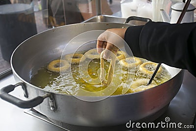 Picarones are ring-shaped fried sweets Stock Photo