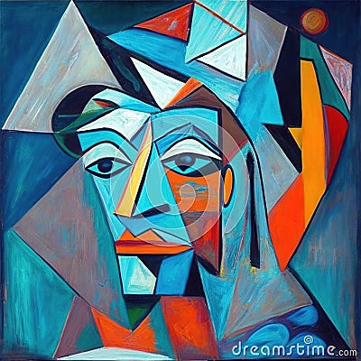 Picasso style AI generated painting of a persons face Stock Photo