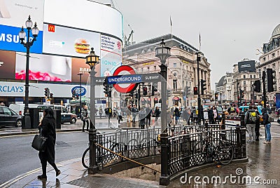 Piccadilly Circus entrance/exit to the underground Editorial Stock Photo
