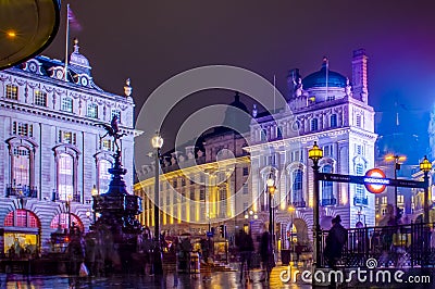 Piccadilly Circus at Night in London, UK Editorial Stock Photo