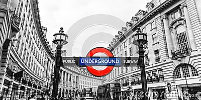 Piccadilly Circus station underground tube street signage, London, England, UK Editorial Stock Photo