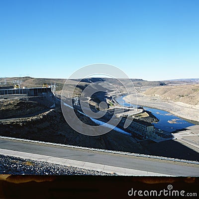 The Pichi Picun Leufu Reservoir is the third of five reservoirs on the Limay River in the northwest of the Comahue region, Stock Photo