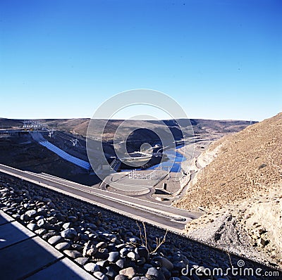 The Pichi Picun Leufu Reservoir is the third of five reservoirs on the Limay River in the northwest of the Comahue region, Stock Photo