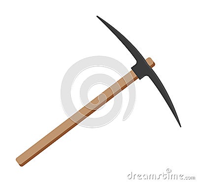 Pick instrument or pickaxe, isolated icon, metal sharp equipment with wooden handle for heavy works Vector Illustration