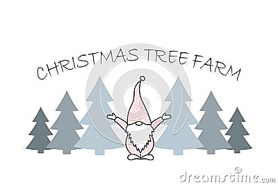 pick out the perfect tree at the Christmas tree farm, flat vector illustration, scandinavian gnome, graphics for Vector Illustration